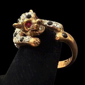 18K Gold Plated Leopard Ring with Crystal Rhinestones size 5.75